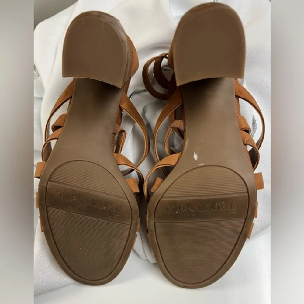 Franco Sarto Sandals‎ Womens 7.5 M Hachi Zip Ankle Strappy Brown Leather Heels - Picture 9 of 9